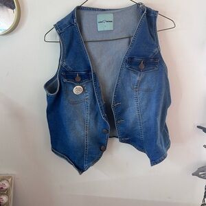 Blue Denim Vest with Button Details